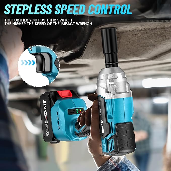 Seesii Cordless Impact Wrench 1/2 inch, High Torque 479 Ft-lbs(650Nm) Brushless Impact Gun,2500RPM w/2x4.0 Battery, 6 Sockets,8 Drill Bits, High Torque Power Impact Driver for Car Home,WH700