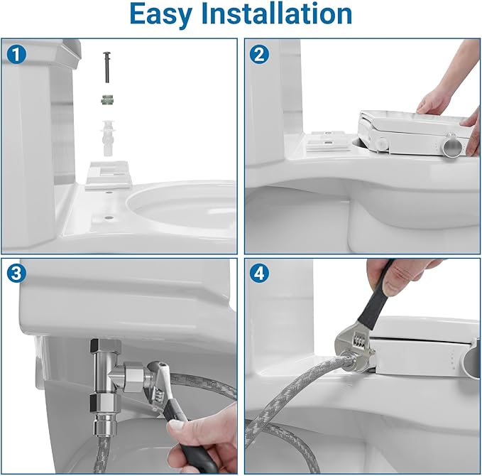 Bidet Toilet Seat for Elongated Toilet, PP Non-Electric Cold Water Bidet Attachment with Self-Cleaning Spray Nozzle, Hygienic Toilet Seat Cover for Women, Easy to Install, White, 19 Inch