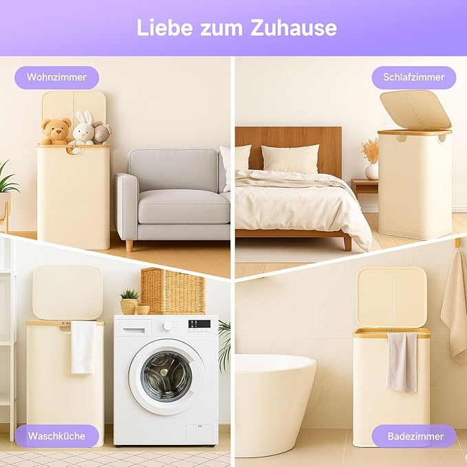 145L Double Laundry Basket with Lid, 2 Section Dirty Clothes Hamper with 2 Removable Bags for Bedroom, Bathroom, Dorm, Beige