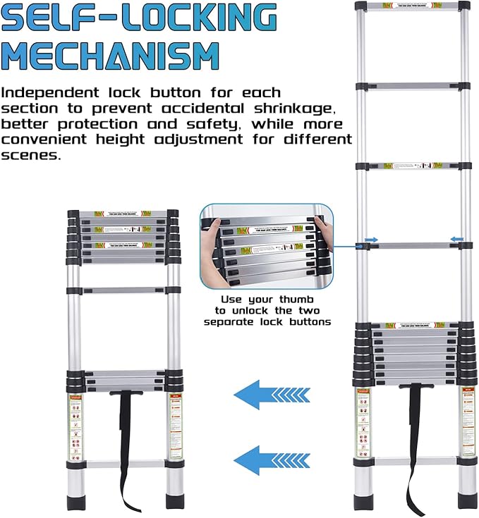 RIKADE Telescoping Ladder, Collapsible Extension Ladder, 330lbs Max Capacity (2.6m)