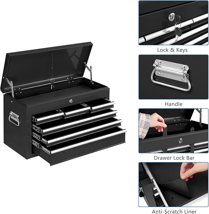 TUFFIOM 8-Drawer Rolling Tool Chest, Tool Storage Cabinet w/Lockable Wheels, Detachable Top, Drawers & Side Hooks, Mechanic Tool Organizer Box for Garage Warehouse Repair Shop