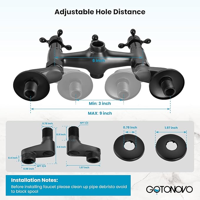 gotonovo Clawfoot Bathtub Faucet Tub Filler with Hand Held Shower Faucet Set Victorian Double Cross Handle 6 Inch Center Adjustable Swing Arms Tub Mount Short Adapter Matte Black