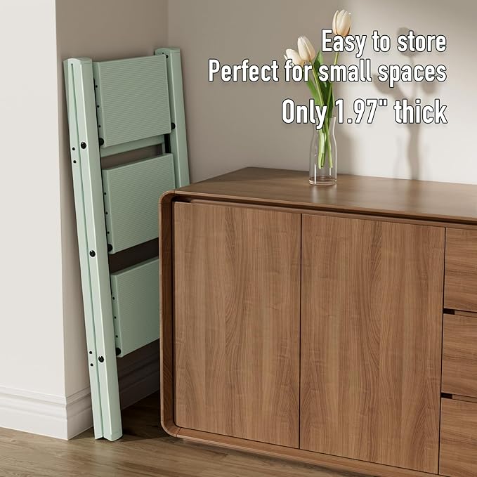 3 Step Ladder,Aluminum Folding Step Stool for Adults,Step Ladder with Wide Anti-Slip Pedal,330 lbs Capacity for Home,Office,Kitchen,Library(Green)