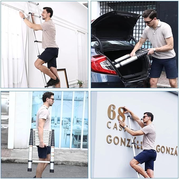 Telescopic Ladder, 16.5FT RIKADE Aluminum Telescoping Ladder with Non-Slip Feet, Portable Extension Ladder for Household and Outdoor