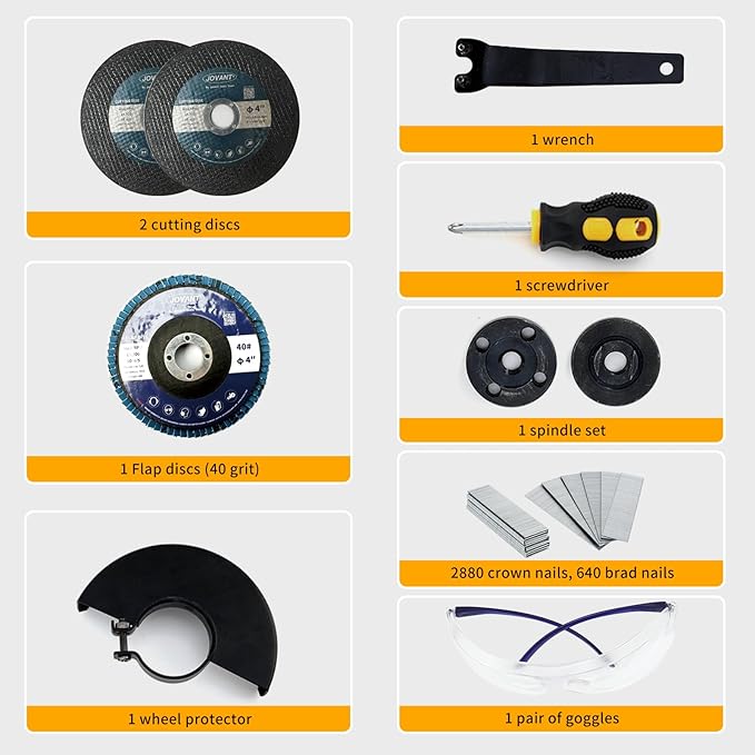 18GA Brushless Brad Nailer & Stapler Combo Kit with 20V MAX Battery, Includes 5/8" Brushless Angle Grinder, Cordless Nail Gun for Woodworking and Grinding Tools