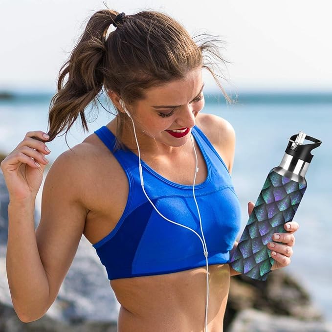 Dragon Scales Texture Stainless Steel Water Bottle with Straw, BPA Free Reusable Leakproof Water Jug for Fitness Camping Outdoor Sports