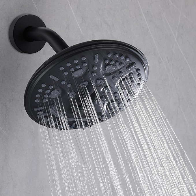 2 Handles Shower with 8'' Rainfall Shower Head,Single Function Shower Trim Kit with Rough-in Valve,Wall Mount,Matte Black