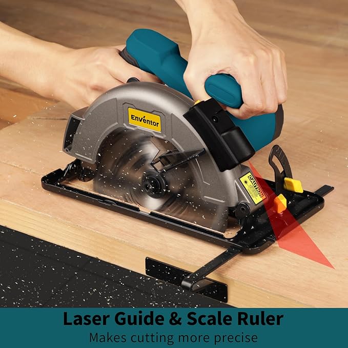 Enventor Circular Saw Corded, 11A Electric Circular Saws 7-1/4-Inch with Laser Guide, 2 Blade Saws (40T/24T), Max Cutting Depth 2-7/16"(90°), 1-8/9"(0°-45°), Single Handed Bevel, 6000RPM (Blue)