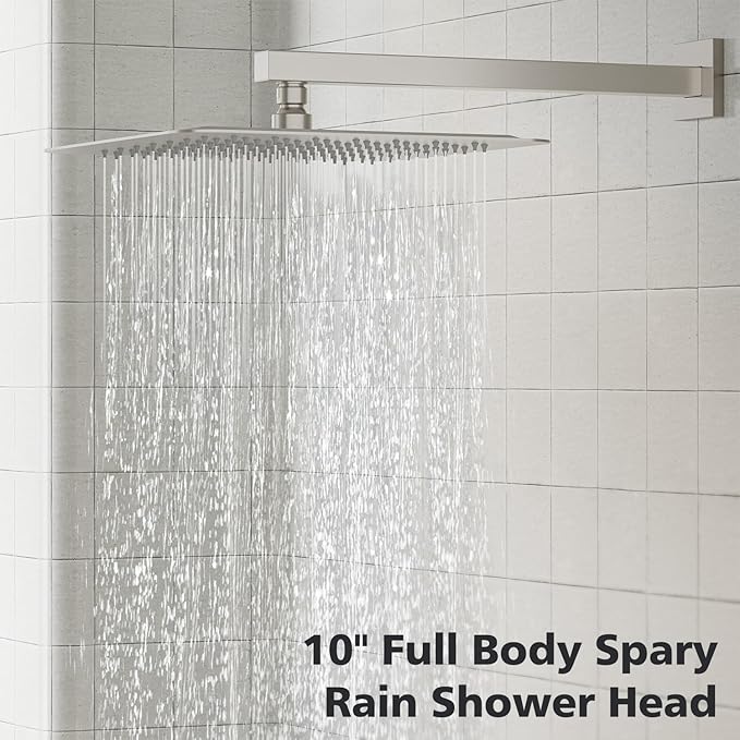 Gabrylly Shower System Brushed Nickel, Rain Shower head with handheld Shower Spray Combo, Rainfall Shower Faucet Set Complete, High Pressure 10" Stainless Steel Shower Valve Set