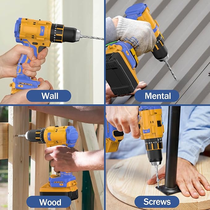 Cordless Hammer Drill Compatible with Dewalt 20V Max Battery (Tool Only) -Brushless Motor, 1/2" Keyless Metal Chuck & LED Light for Drilling Brick, Metal, Wood - Ideal for DIY