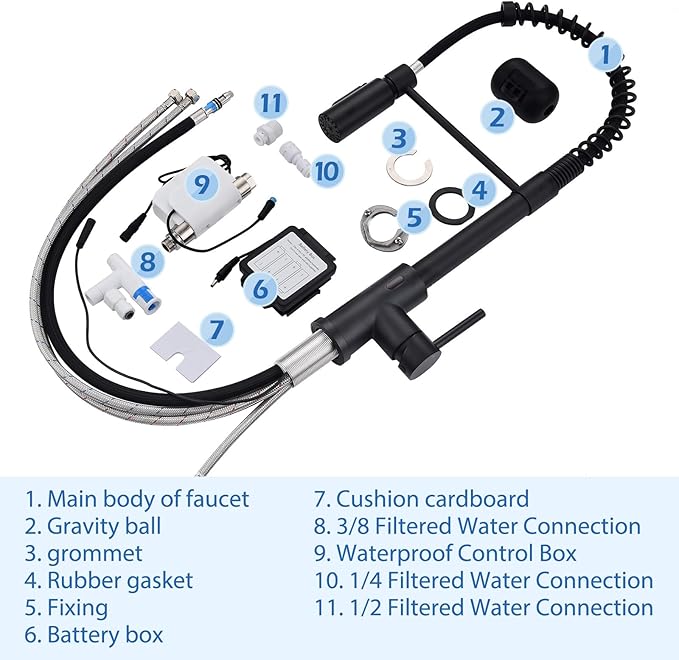 Touchless Kitchen Faucet with Pull Down Sprayer Water Filte 3 Hole Single Handle for Sink Rv Commercial Outdoor Laundry Brass Stainless Steel Material(Black)