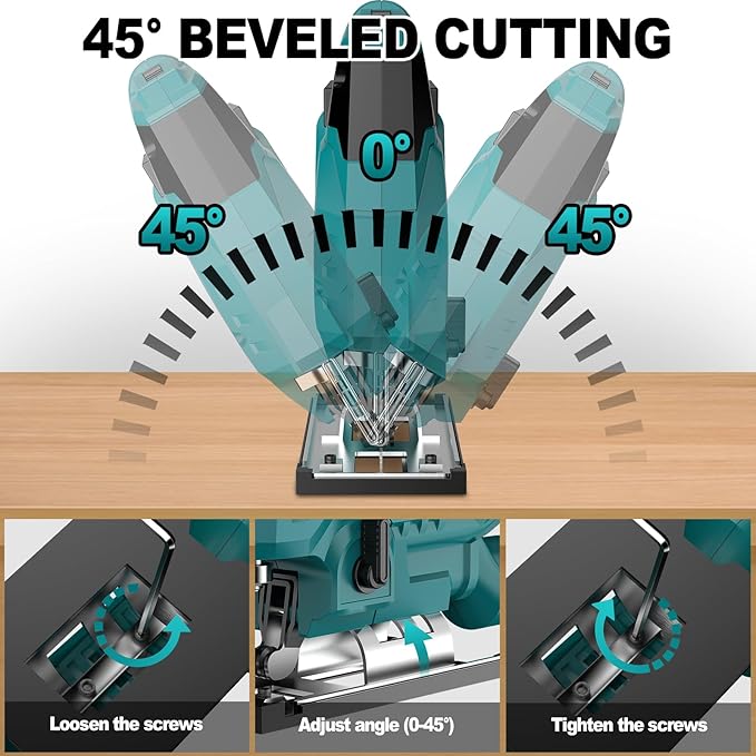 Cordless Jig Saw with Battery & Charger, Jigsaw Tool for Makita 18V Battery, with LED Light, Varible Speed, Bevel Angle (0°-45°), 3-Position Orbital Jig Saw for Wood PVC Metal Cutting