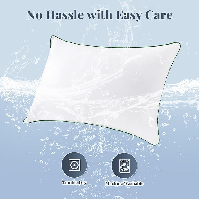 100% Breathable Cotton Cover Bedding Bed Pillows for Sleeping - King Size Set of 2, Hotel-Quality Soft Supportive Fluffy Pillows 2 Pack Full size20*36(Green)