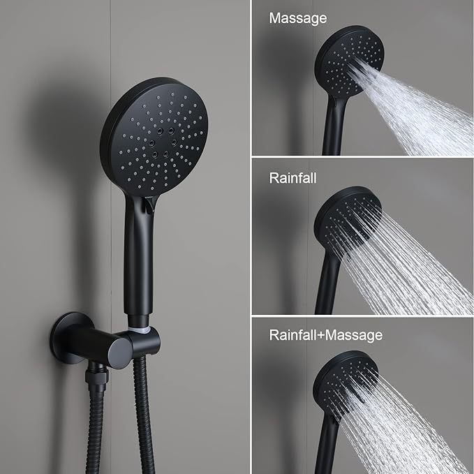 Iriber Shower System Wall Mounted Shower Faucet Mixer Set with Luxury High Pressure Shower head and 3-Setting Handheld, Bathroom Shower Trim Kit Contain Pressure Balance Valve, Matte black