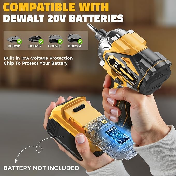 Cordless Impact Driver for DeWalt 20V Max Battery, 2800 In-lbs Brushless 1/4" hex chuck Impact Driver, impact drill with 5-Speed Lightweight Power Impact Drivers, LED Light (no battery)