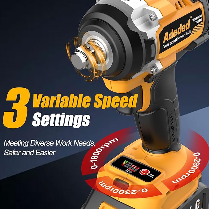 1/2 inch Brushless Impact Wrench 750N.m(553 Ft-lbs) 20V High Torque Impact Gun with 2x4.0AH Battery and Fast Charger Cordless Impact Driver for Car,Construction,Building,DIY