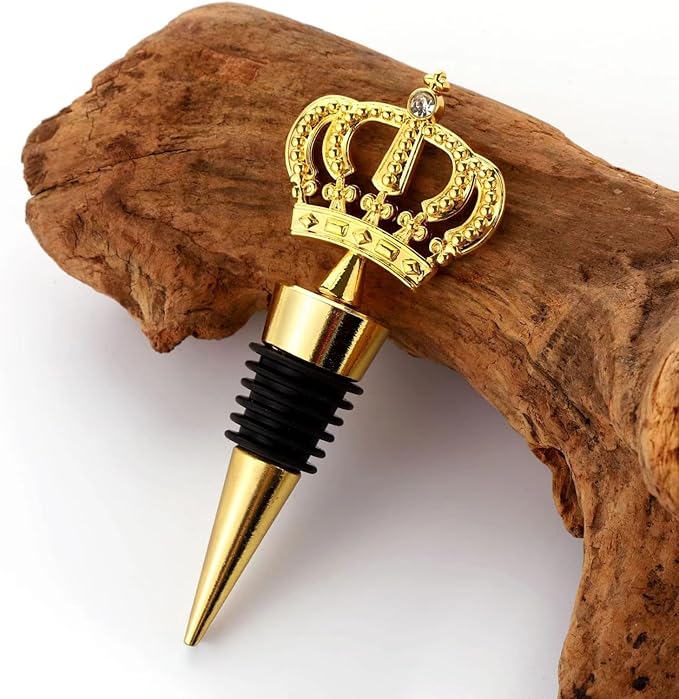 Decorative Crown Wine Stopper,Cool Wine Bottle Stoppers for Glass Bottles,Crystal Bottle Stopper Fits Standard Bottles,Fancy Decors Wine Tools (Golden Crown)