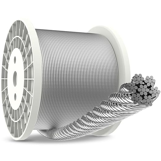 BLIKA 1000FT 1/8" Stainless Steel Cable with Cutter, T316 Marine Grade, Stainless Steel Wire Rope 7x7 Strand Construction, 1850lbs Breaking Strength Aircraft Cable for Deck Cable Railing, Silver