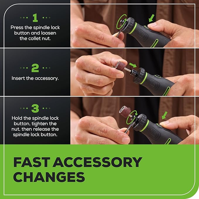 Greenworks 24V Cordless Rotary Tool Kit, Brushless motor, 5-Speed, 35,000 RPM, 52 Accessories for Cutting, Sanding, Engraving, Carving, Drilling and Polishing