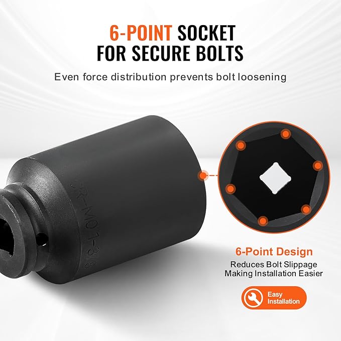 VEVOR Axle Nut Impact Socket Set - 3/4" Drive 6-Point 8-Piece SAE Spindle Nut Socket CR-MO Heat Treated Large Socket Set with Storage Case for Auto Repair, Removing or Installing Axle Nuts