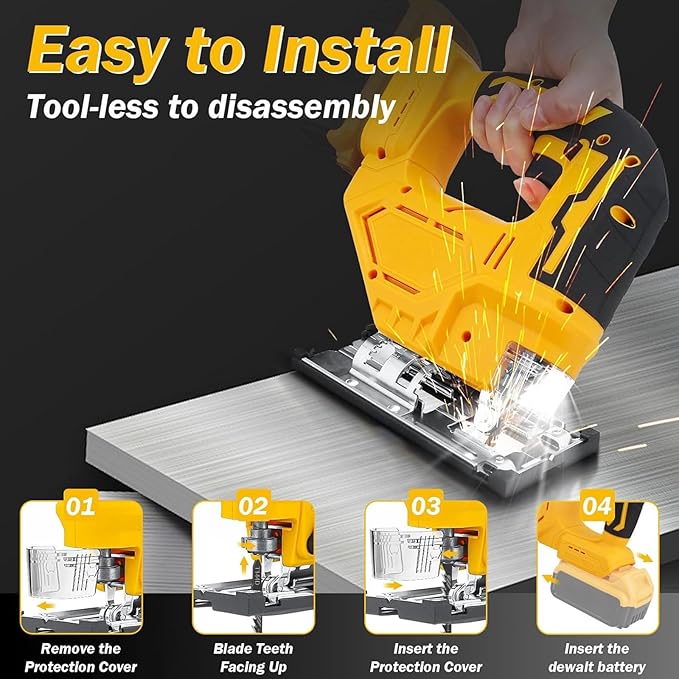 2025 Cordless Jig Saw with LED Light, 0-45° Bevel Cut, 6 Blades, 3 Orbital Settings, Lock-Off Button, 20V Battery,Action for Straight/Curved/Circular Cutting Cordless Jig Saw