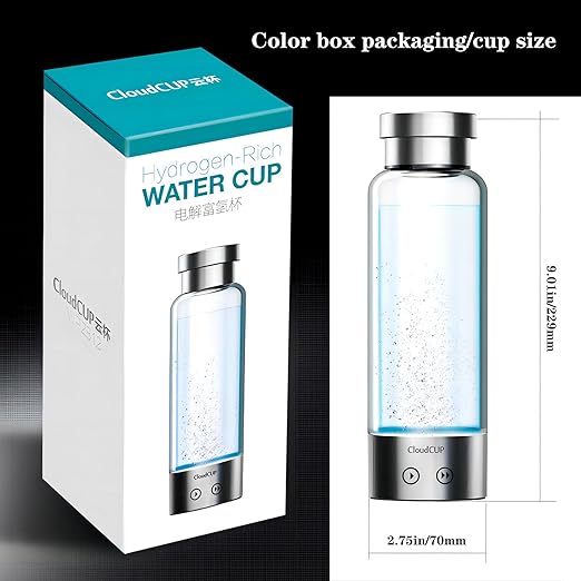 Hydrogen Water Bottle Generator 480ml Hydrogen Water Generator IC Intelligence Alkaline Water Machine Double Layer Glass Alkaline Water Bottle Led Water Ionizer USB Alkaline Water Filter Bottle