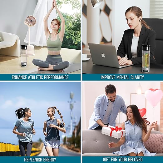 Hydrogen Water Bottle, KMENY 2000PPB Hydrogen Water Generator 13.5OZ Portable Hydrogen Ionizer Machine with PEM & SPE Technology, 2 Electrolysis Modes, Leak-Proof, LED Display, Clean Brush (Silver)