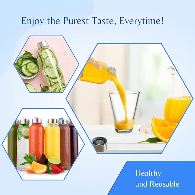 SureSave Glass Water Bottles with Stainless Steel Lids and Sleeves | 16 Oz Reusable Glass Bottles with Carrying Loop for Eco-Friendly Travel Drinks and Beverages (6 Pack)