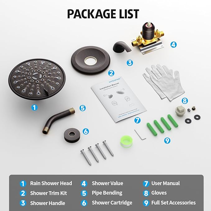 EMBATHER Shower Faucet Set, Single Handle Control Shower Valve and Trim Kit, Shower Faucets Sets Complete with 6 Inch Rain Shower Head, Oil Rubbed Bronze