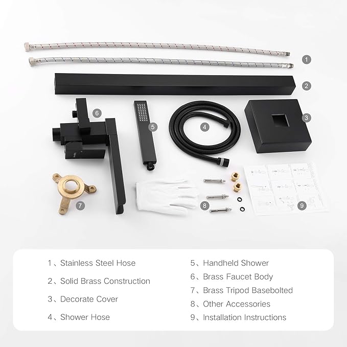 TapLong Freestanding Bathtub Faucet Tub Waterfall Filler Floor Mount Bathroom Faucets Brass Single Handle with Hand Shower High Flow Rate Max 6 GPM (Matte Black)