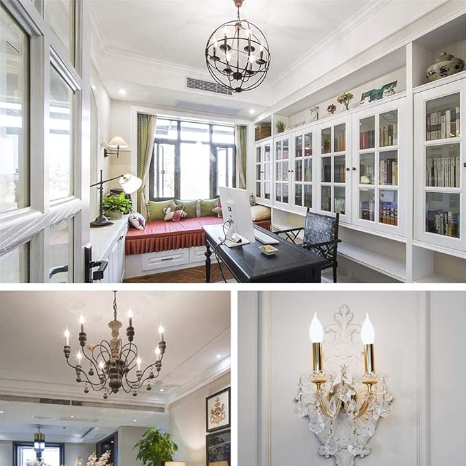 Energetic 24 Pack Dimmable Candelabra Led Light Bulb, CA10 Shape,Flame Tip Style, 60 Watt Equivalent, 500LM 5000K Daylight, E12 Base, LED Candelabra Bulb,CRI 90+, UL Listed, for Decoration