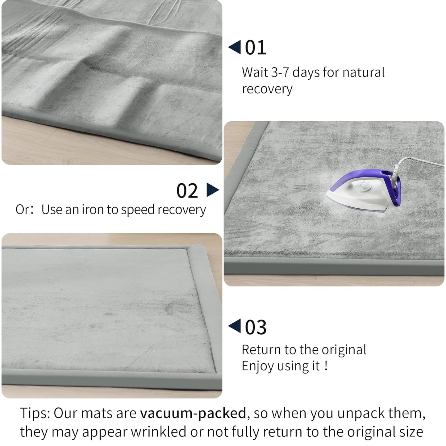 ACOMOPACK Baby Play Mat for Floor 1.3" Thick Memory Foam Play Mat 59"×71" Tummy Time Crawling with Non-Slip Bottom for Living Room,Nursery,Soft Velvet Playpen Mats for Kids,Infants(Light Grey)