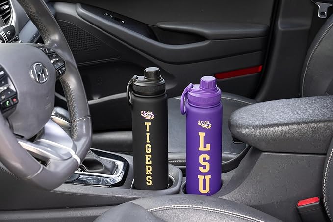 LSU Water Bottle - Black Double Walled Stainless Steel 24 oz Keeps Drinks Cold or Hot