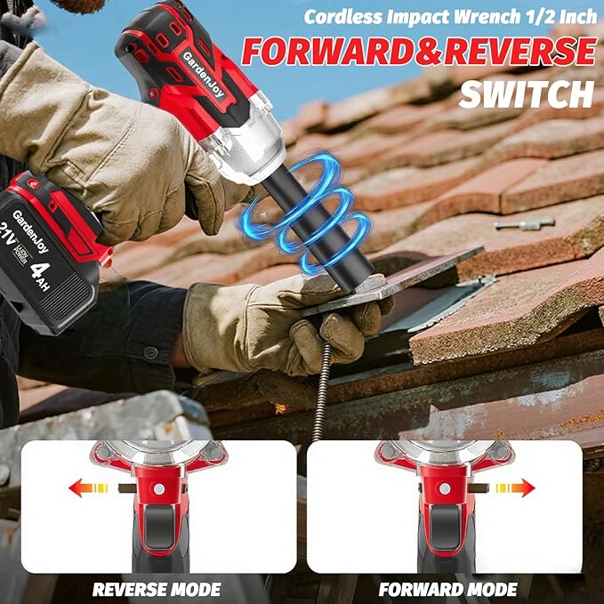 Cordless Impact Wrench 1/2 Inch, 21V Max Brushless, 450 Ft-lbs (600N.m) Max Torque, 3-Speed, w/ 4.0Ah Battery & Quick Charger, 6Pcs Impact Sockets - for Automotive Repair, Tire Changing, Home DIY