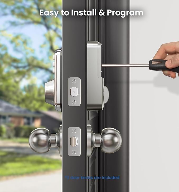 Veise Keyless Entry Door Lock with 2 Knobs, Electronic Backlit Keypad Deadbolt with Handle Set, Auto Lock, One-time Codes, Smart Deadbolt for Front Door, Easy Installation, Satin Nickel
