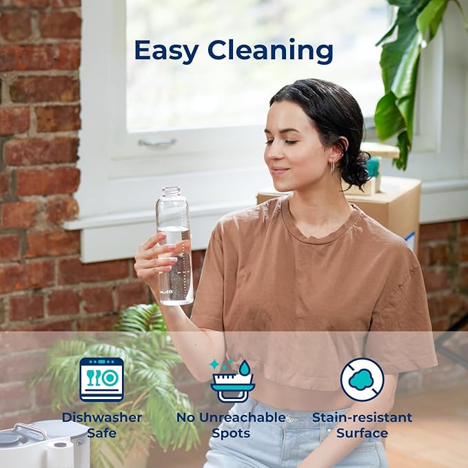 Bluevua Glass Water Bottle, 18 Oz High Borosilicate Glass with Time Marker, and Stainless Steel Leak Proof Lid, Compatible With RO100ROPOT-Travel Reverse Osmosis System