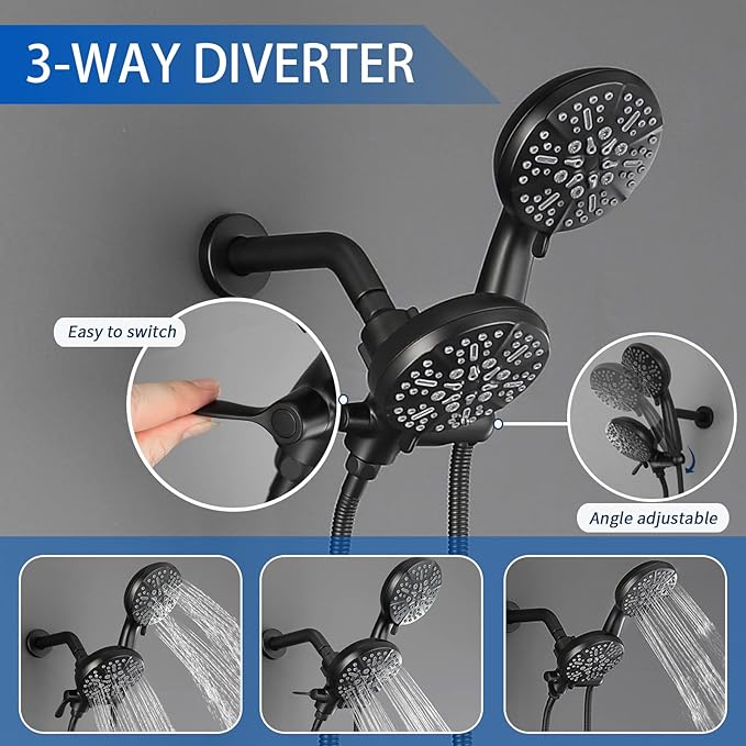 Tub and Shower Faucet Set Complete Dual Shower Head and Handheld 2 in 1 Combo Set Shower System with Tub Spout Tub and Shower Trim Kit Matte Black