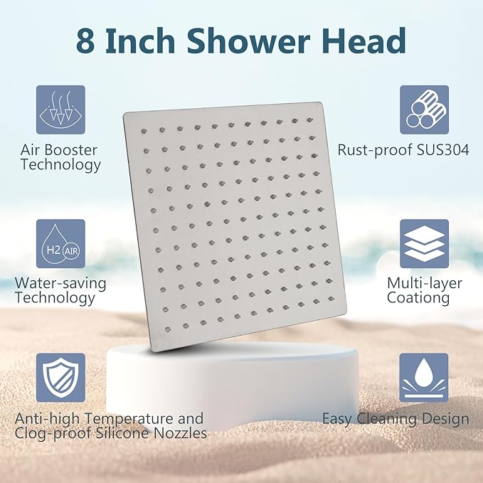 Aolemi Shower System with Rainfall Shower Head and Handheld Wall Mount,High Pressure Shower Faucet Set Fixture Combo with 2 in 1 Handheld Spray Rough-in Valve,8 Inch Shower Head Brushed Nickel