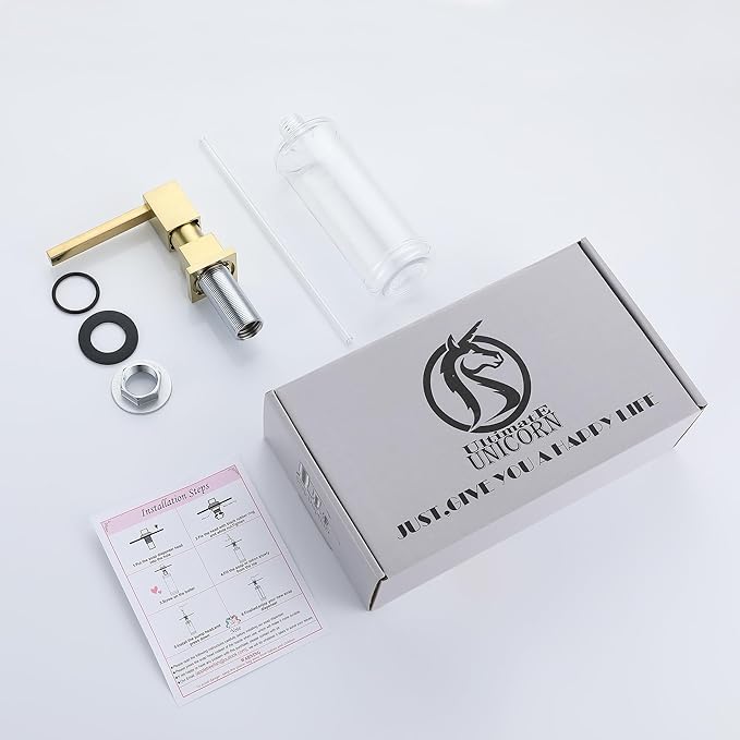 Sink Soap Dispenser for Kitchen Sink (Brushed Gold), All Brass Built-in and Refill from Top Design,Metal Hand Soap & Dish Soap Copper Pump