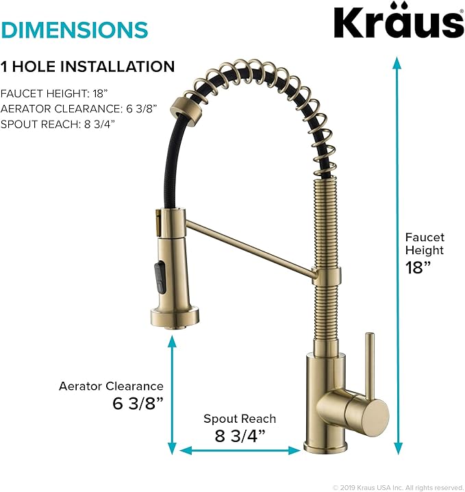 KRAUS Bolden Commercial Style 2-Function Single Handle Pull Down Kitchen Faucet in Brushed Gold, KPF-1610BG