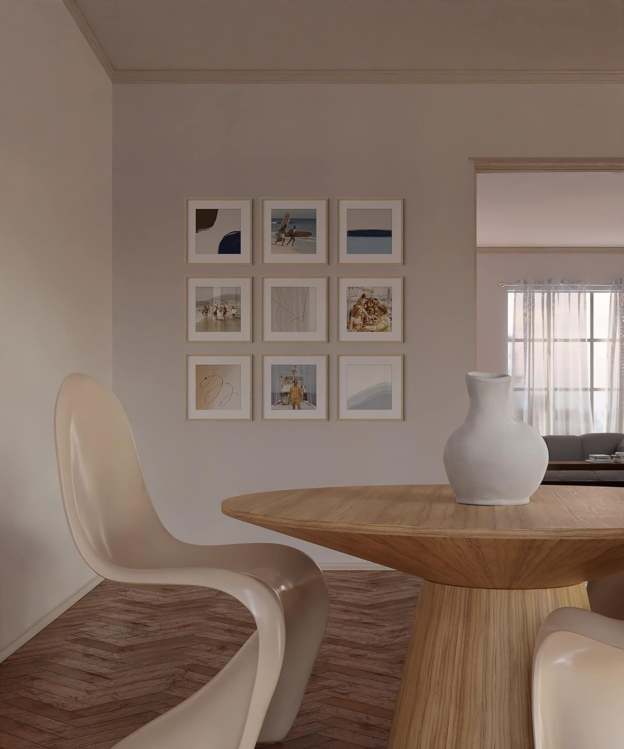 HAUS AND HUES Square Frames 16x16 Set of 9 - Picture Gallery Wall Frame Set, 16x16 Frames for Posters, 16 x 16 Picture Frames, Painting 16 x 16 Frames, 9 Square Gallery Wall Set (Beige Oak Frames)