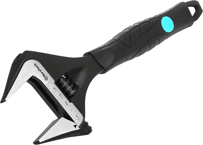 DURATECH 8-Inch Adjustable Wrench, Wide Jaw Opening Black Oxide Finish Plumbing Wrench, CR-V Steel, SAE and Metric Scale Marked, Ergonomic Grip