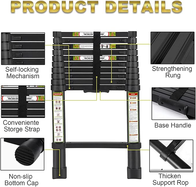 RIKADE Telescoping Ladder 20.3FT & Attic Ladder, Heavy Duty Aluminum with Non-Slip Feet, 330lb Capacity for RV, Attic, Roof & Multi-Surface Use