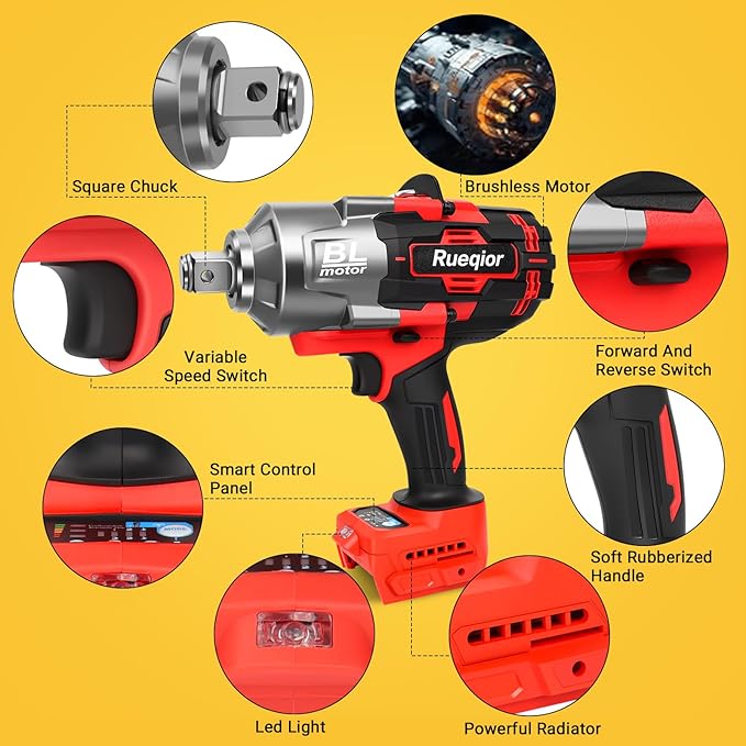 Cordless Impact Wrench 3/4" for Milwaukee 18V Battery, Impact Wrench 1500FT-LBS(2000N.m) High Torque Brushless Electric Impact, with 3 Speed Modes Power Impact Driver