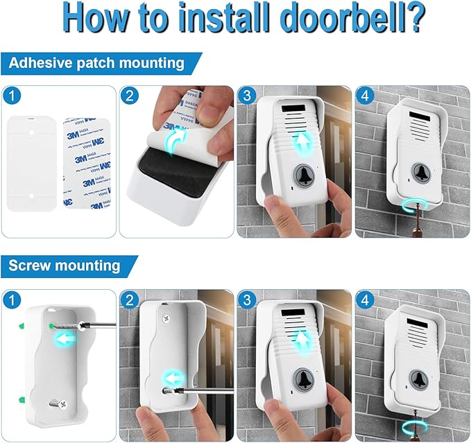 Wireless Doorbell System & Full Duplex Intercom Doorbell Wireless Hands-Free Waterproof Wireless Doorbells for Home Classroom, 1000ft Range, 8 Volume Levels, 4 Chimes, Easy Install(2 Packs, White)