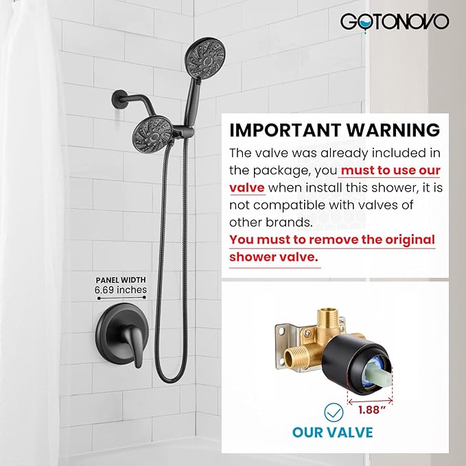 gotonovo Dual 2 in 1 Shower Head Kit High Pressure Combo System Shower Faucet 6 Modes ABS Handheld Spray Shower Trim Kit with Valve Shower Head and Handle Set Oil Rubbed Bronze