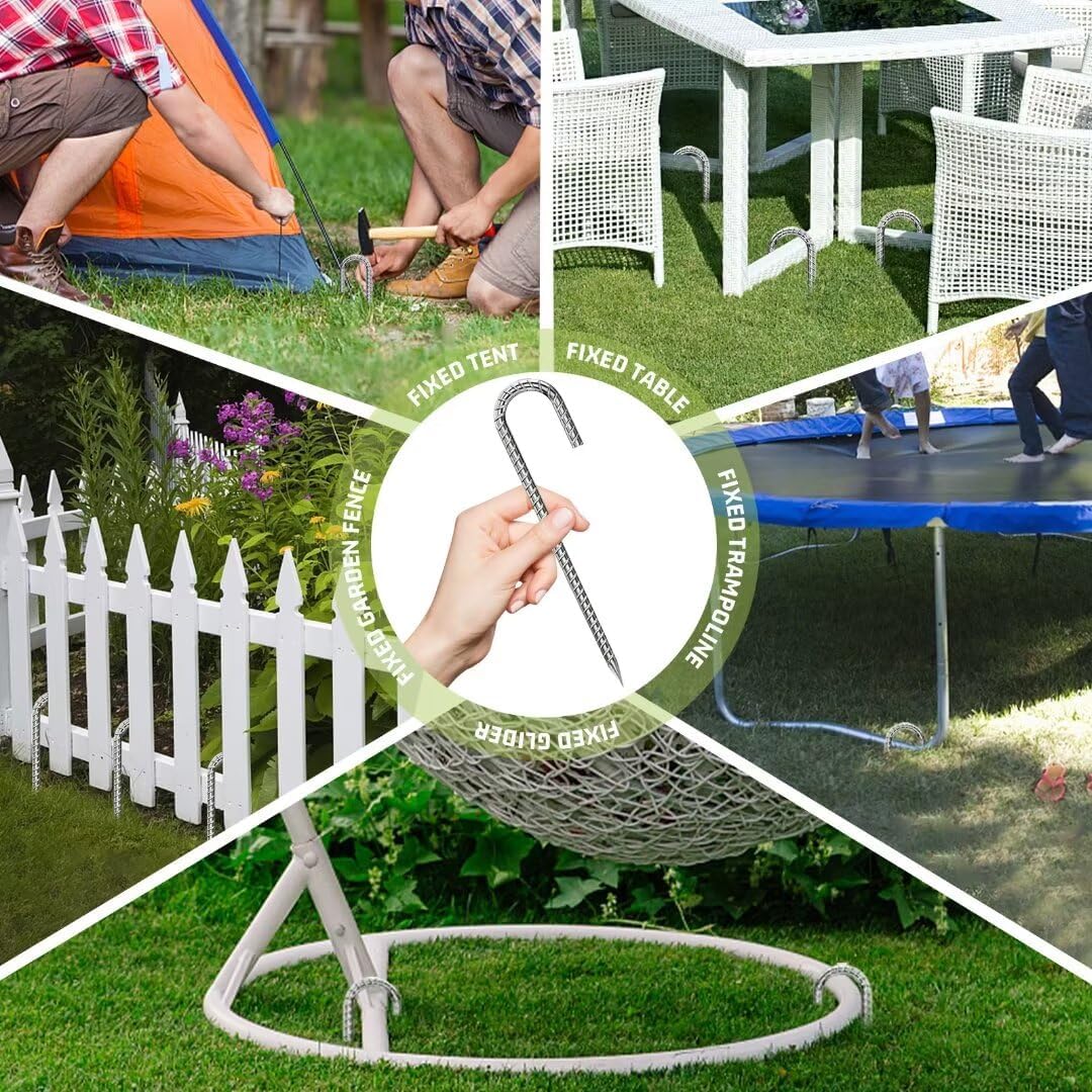 J-Hook-Rebar-Stakes-12 Inch, Ground Stakes Heavy Duty Rebar Stakes for Camping 8pcs Rebar Stakes Rust Proof Coated Metal for Flower Gardens Dog Fence Camping Tents Chicken Coop
