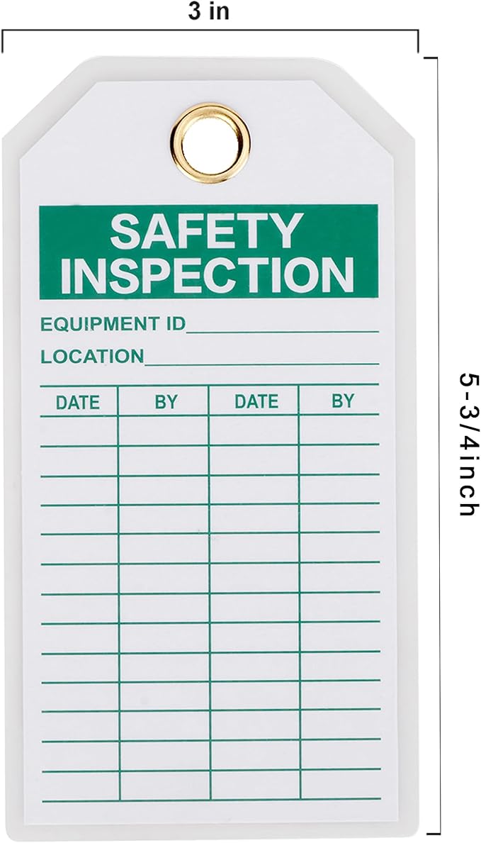 Lionshop Safety Inspection Tags, Accident Prevention Tag, Double-Sided Inspection Tag, Legend “Safety Inspection”, 5.75" x 3", 0.375" in Brass Eyelet Size, Blue Ink on White, Polyester (Pack of 25)