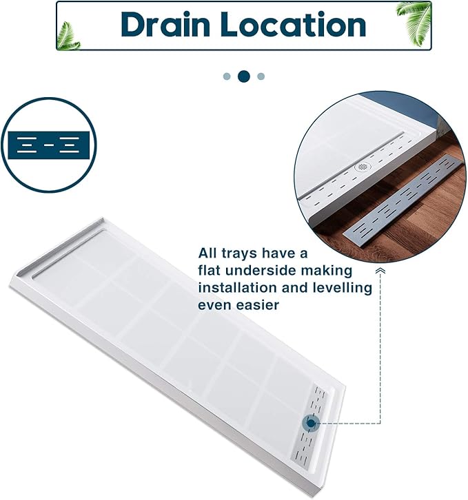 ELEGANT 60'' L x 32'' W x 4'' H Shower Base Pan in White Right Drain Non-Slip Stainless Steel Shower Drain Cover Included