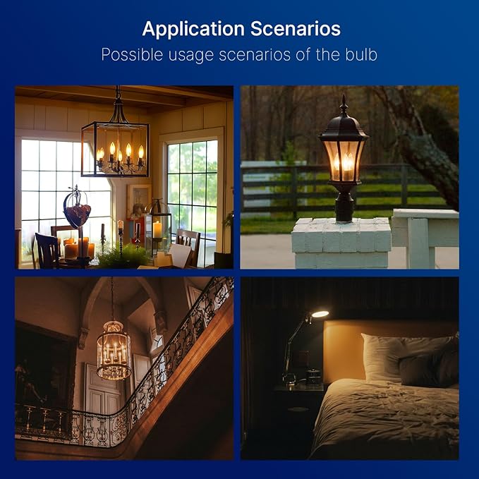 FLSNT 40W Equivalent LED Chandelier Light Bulbs, Dimmable Amber LED B11 E26 Candelabra Base Bulbs, 2200K Warm White, 330LM, 24 Pack UL,CA65 Listed.